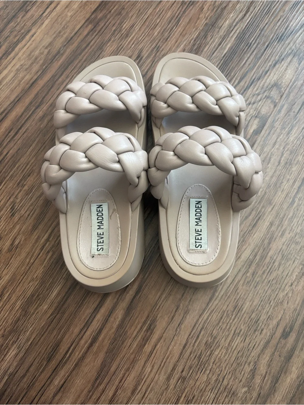 Steve Madden Braided Double Strap Platform Slide Sandal 6M Taupe